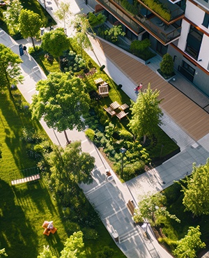 Urbanización con zonas verdes en la Costa del Sol
